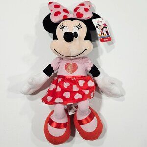 Disney Minnie Mouse Valentine Plush Pink Heart Dress 19” Stuffed Toy NWT